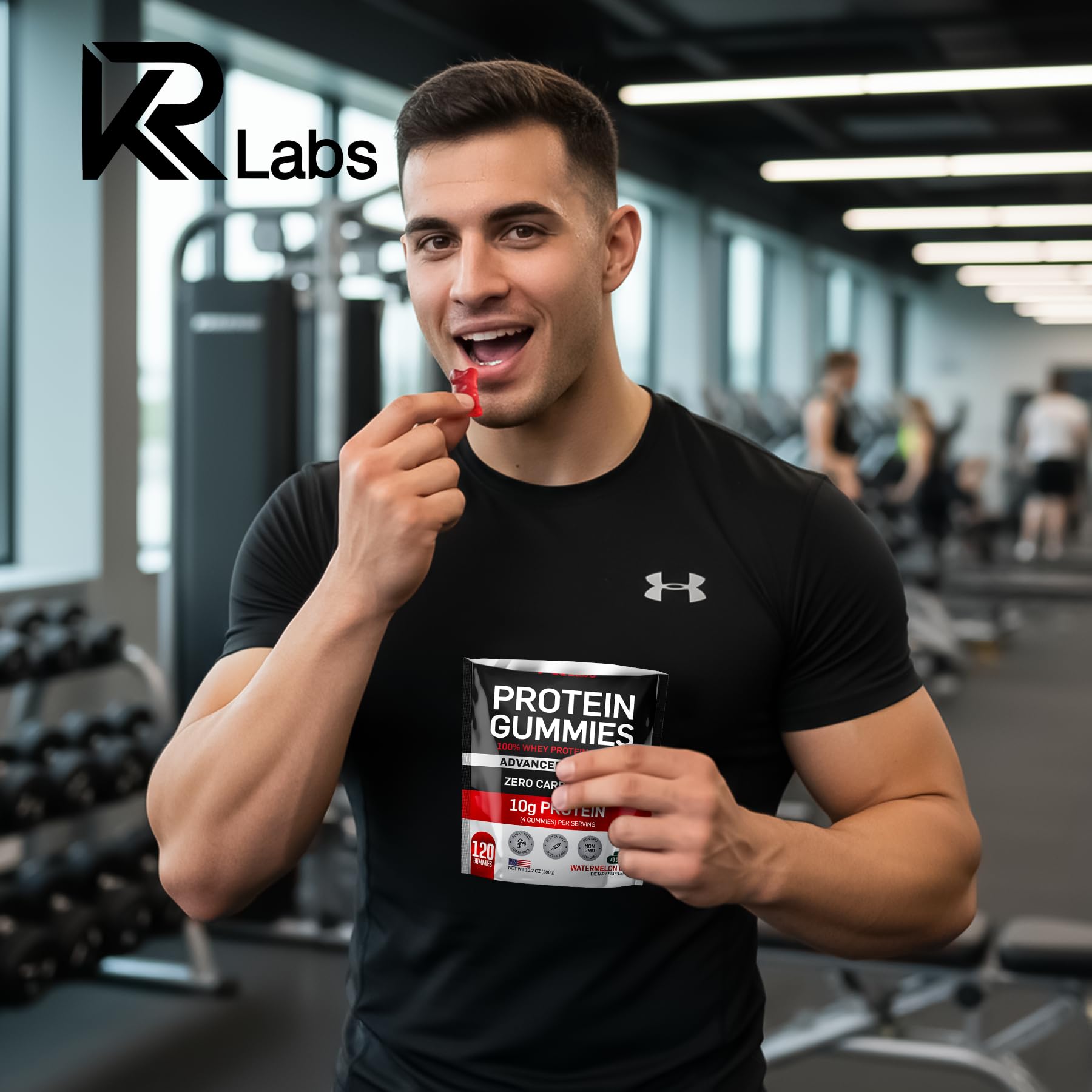 KR Labs etiqueta nutricional enfocada en 10 g proteína por porción