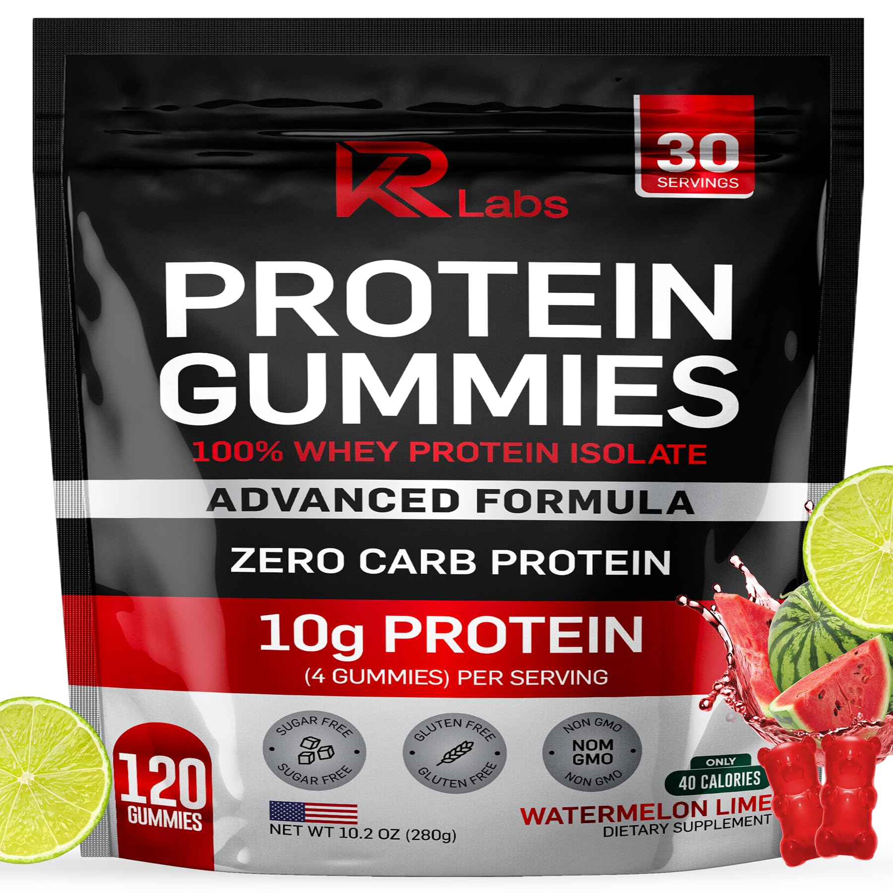 KR Labs frente del empaque mostrando 120 gomitas y beneficio de conveniencia
