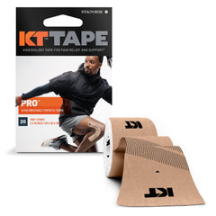 KT Tape frente del empaque mostrando 20 tiras y beneficio de conveniencia