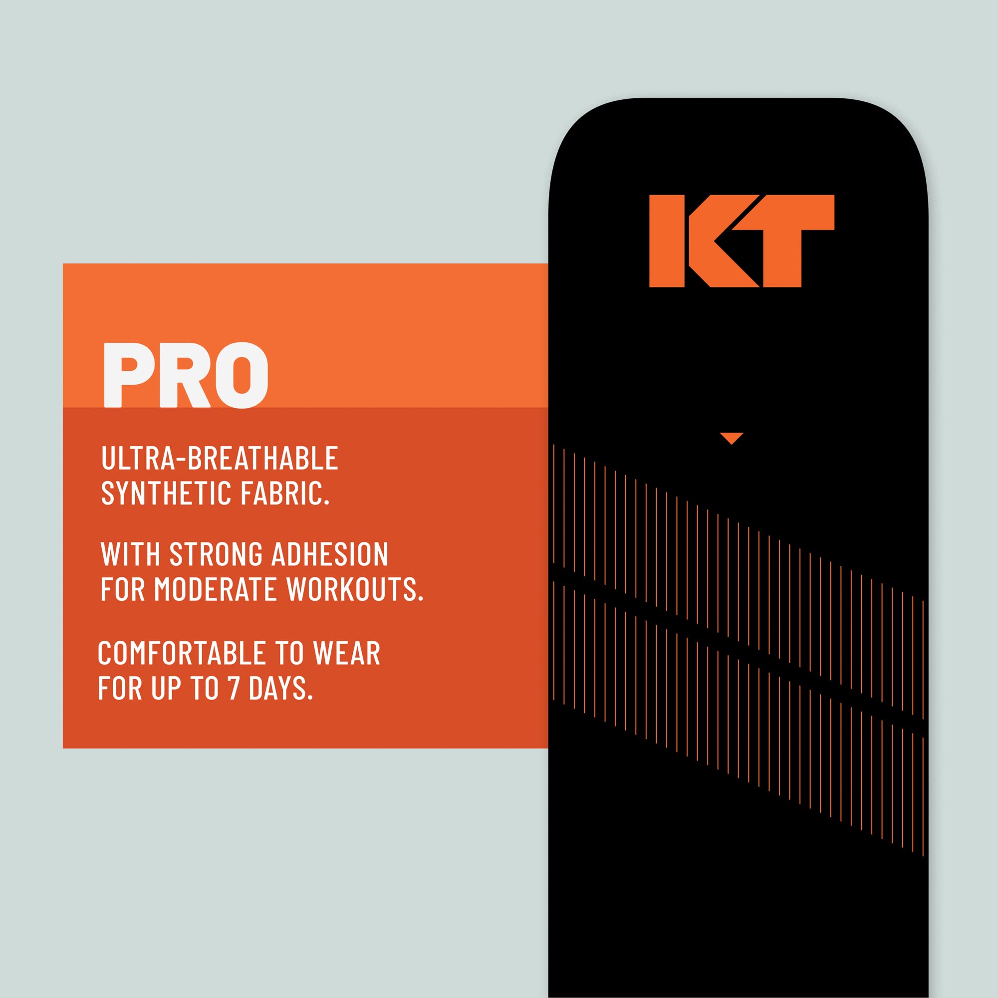 KT Tape Pro comparación de tamaño con una mano para ver la longitud de 10 pulgadas