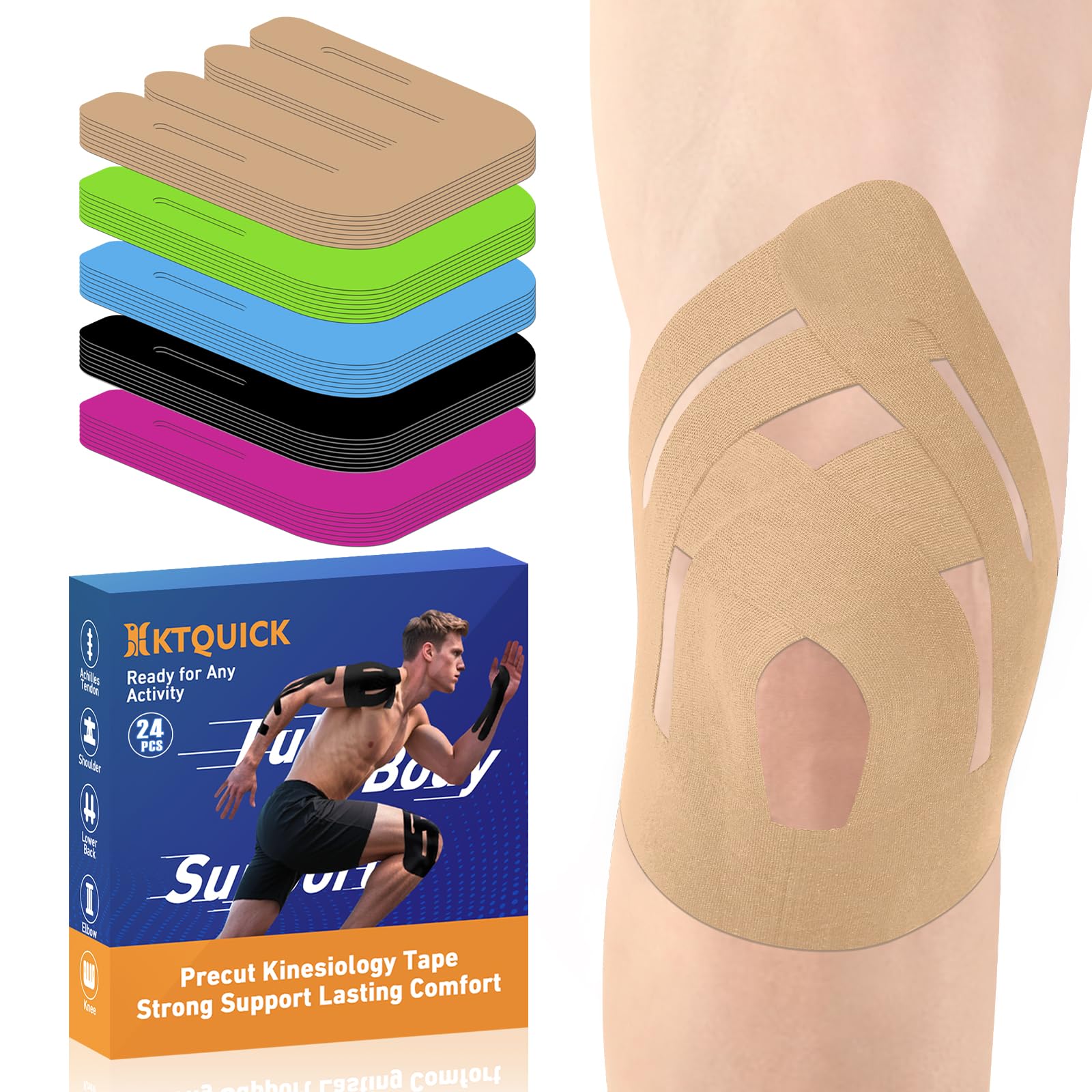 KTQUICK paquete frontal 24 tiras beige, fácil almacenamiento y uso