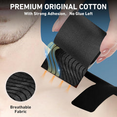 KTQUICK cinta aplicada en hombro de tenista proporcionando soporte durante el saque