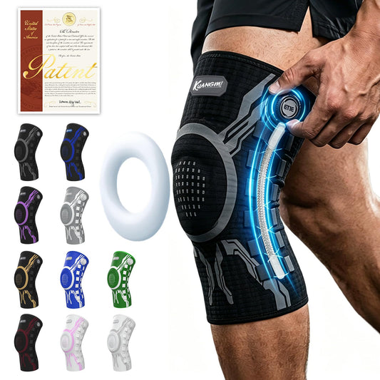 Kuangmi rodillera frontal mostrando ajuste y cobertura - soporte estable
