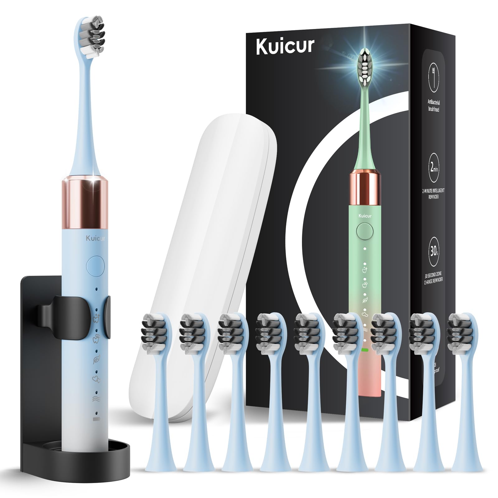 Kuicur vista frontal del cepillo con caja, presenta beneficio de set completo