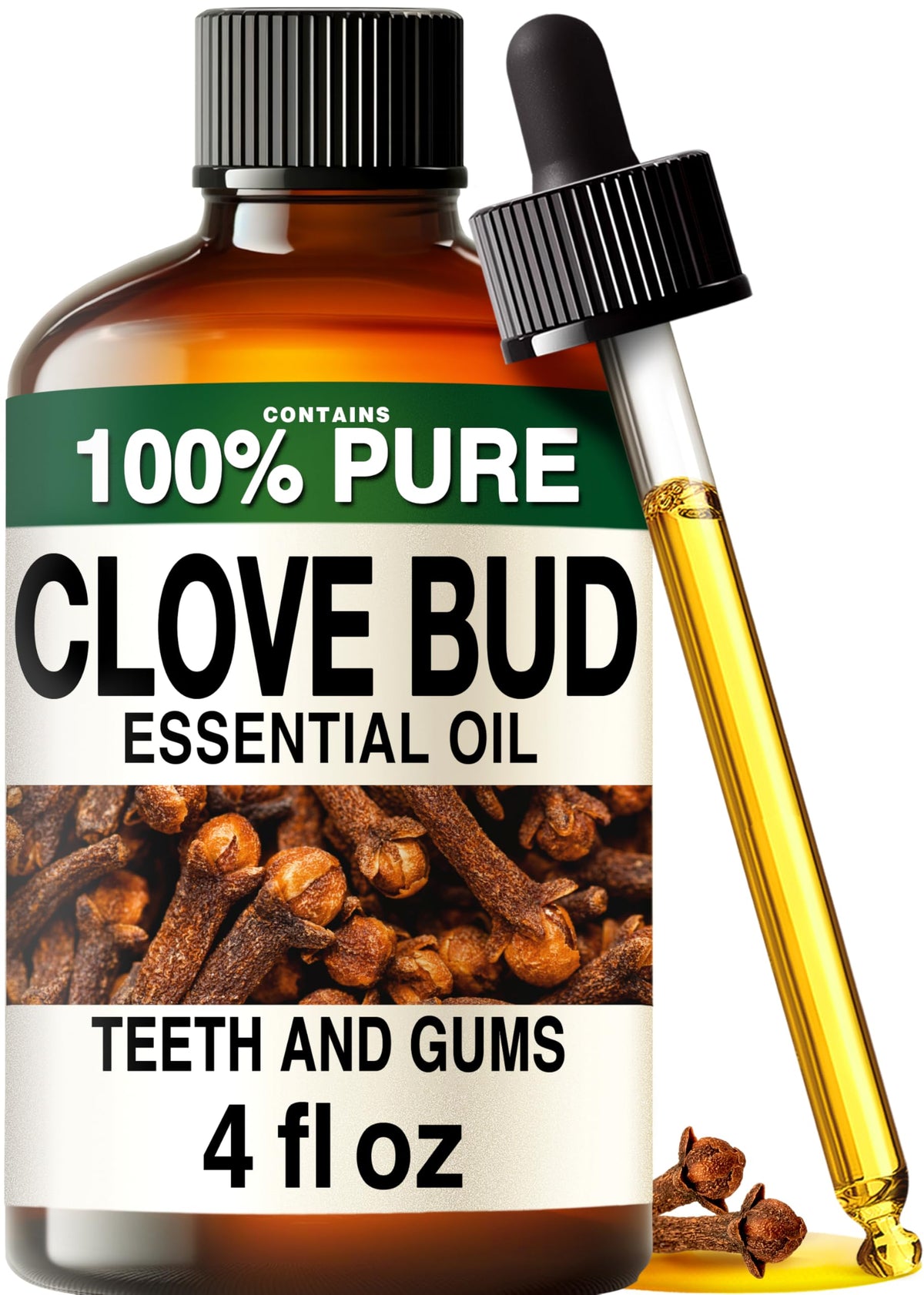 KUKKA aceite de clavo frasco frontal mostrando etiqueta y vidrio ámbar, conserva la potencia