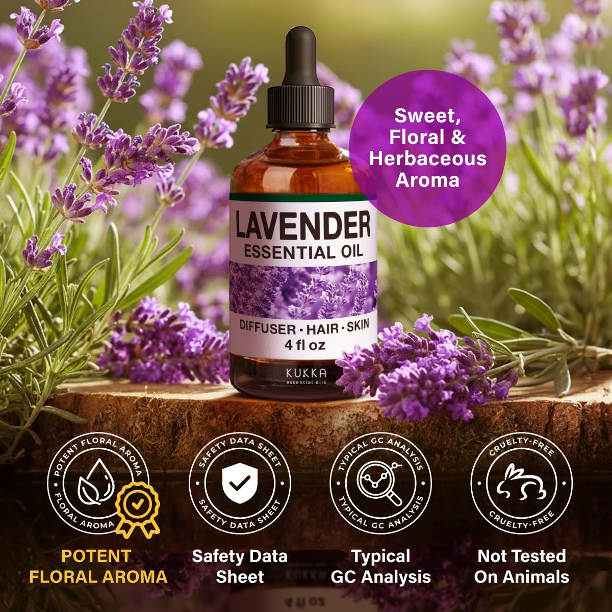 KUKKA lavanda etiqueta del producto con origen búlgaro y certificación cruelty-free visible