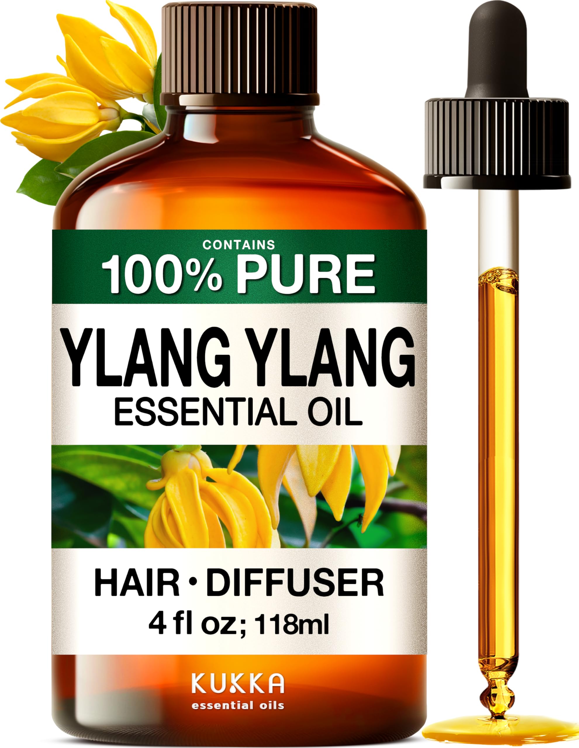 KUKKA frasco delantero de ylang ylang mostrando presentación de 4 fl oz y aroma floral