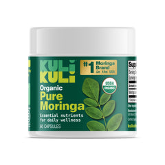 Kuli Kuli envase frontal mostrando 60 cápsulas, práctico y orgánico
