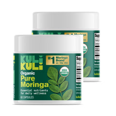 Kuli Kuli frasco delantero mostrando 120 cápsulas y conveniencia