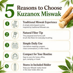 KUZANOX miswak en entorno cotidiano mostrando portabilidad y frescura