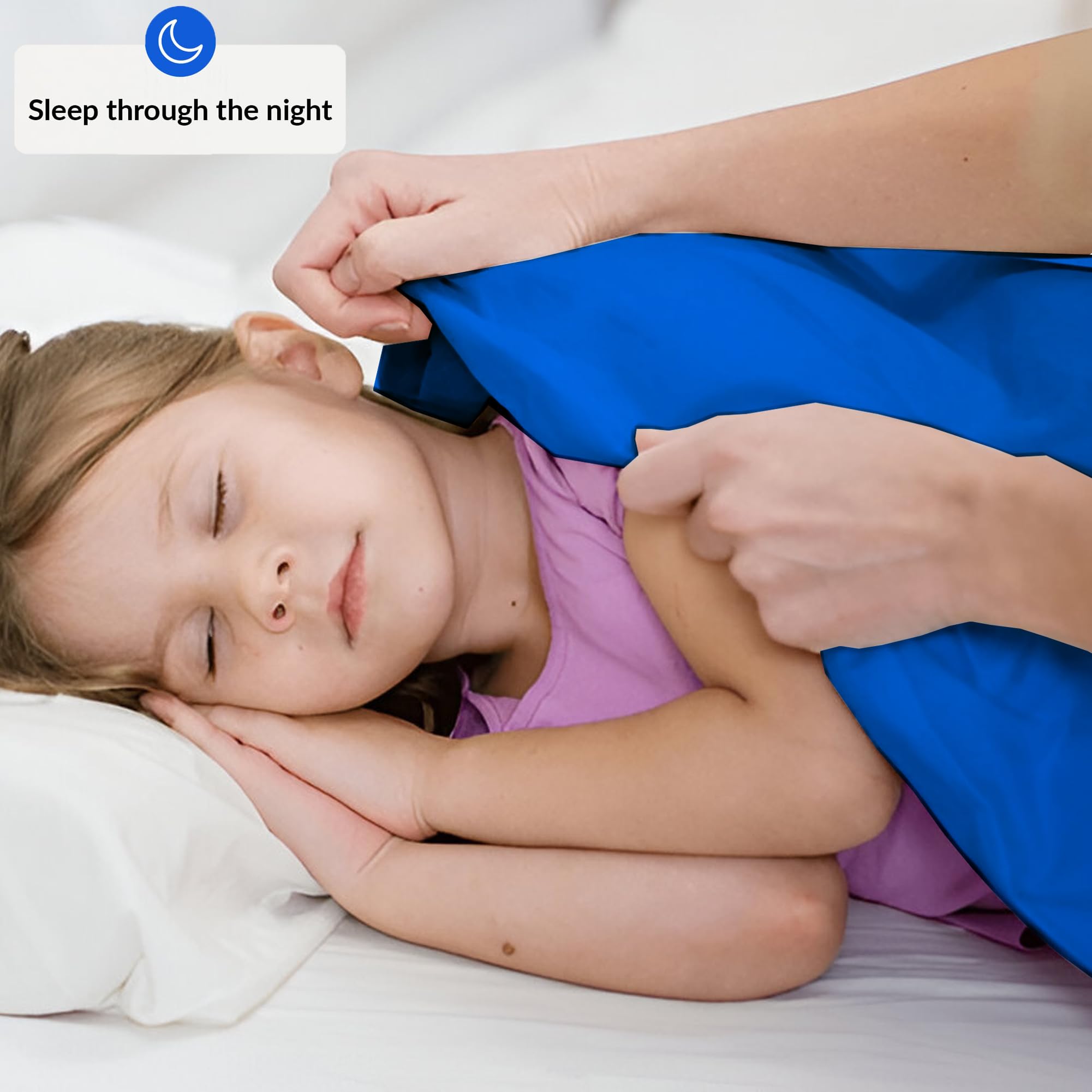 KWEPZEY sábana sensorial en uso con niño durmiendo, favorece calma y descanso seguro