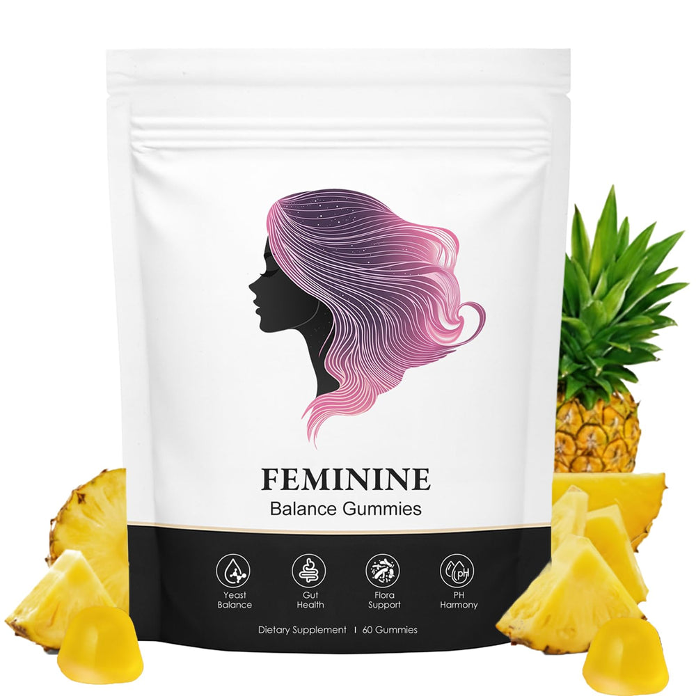 KXVUDE frasco frontal mostrando 60 gominolas para equilibrio íntimo y frescura