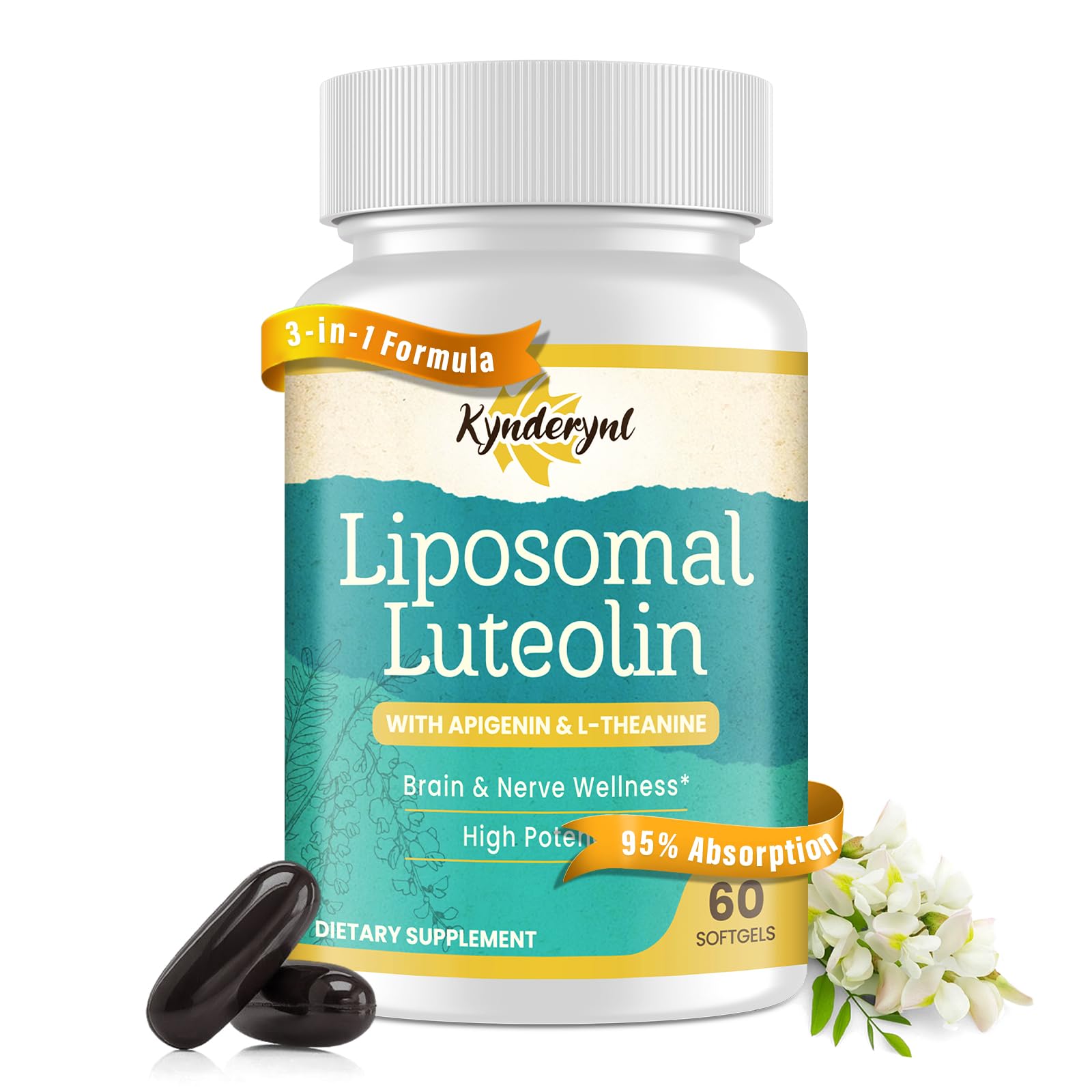 Kynderynl Liposomal Luteolin 200mg: botella para uso diario y claridad mental.