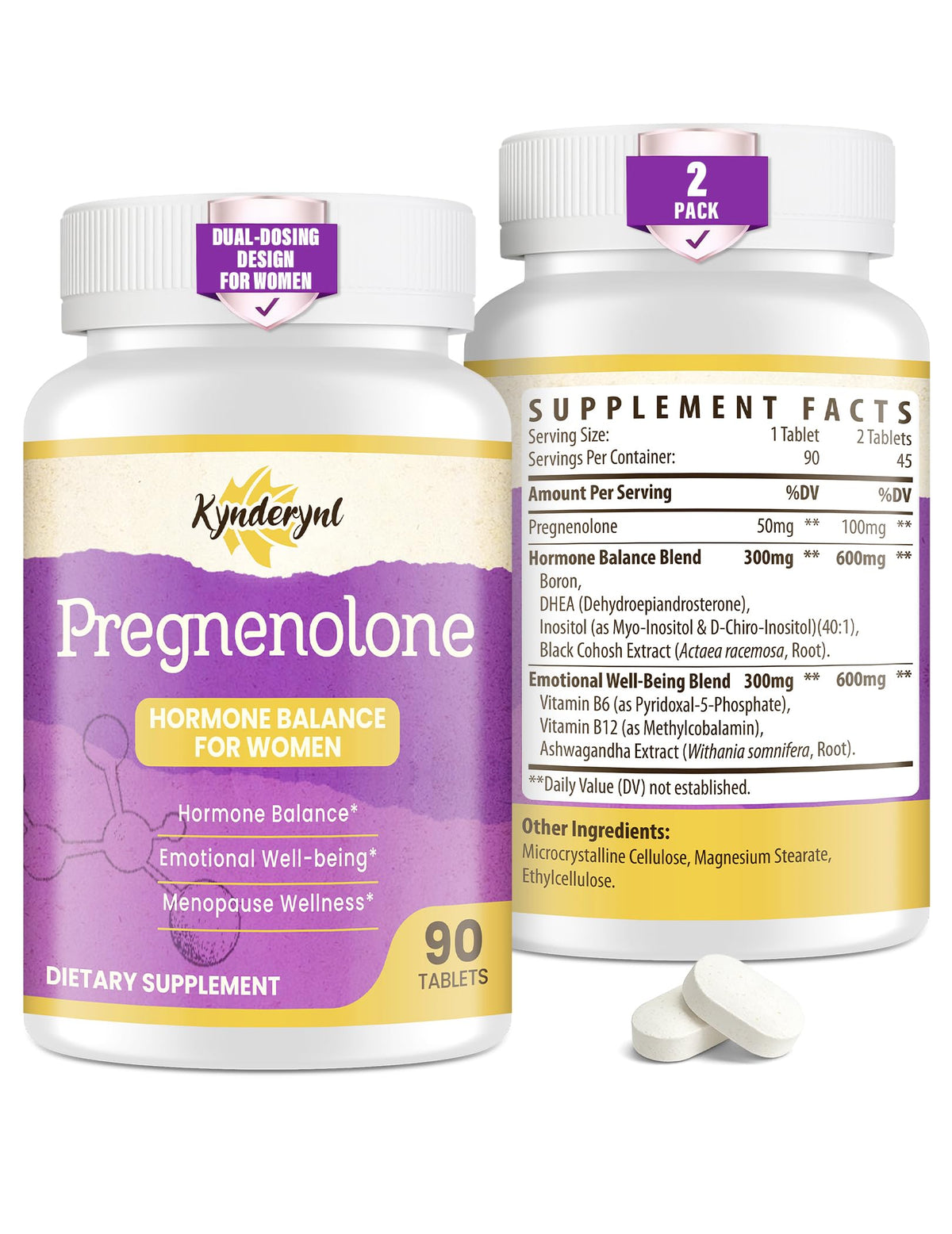 Kynderynl pregnenolona, dosis dual, opción 50 mg o 100 mg para mujeres.