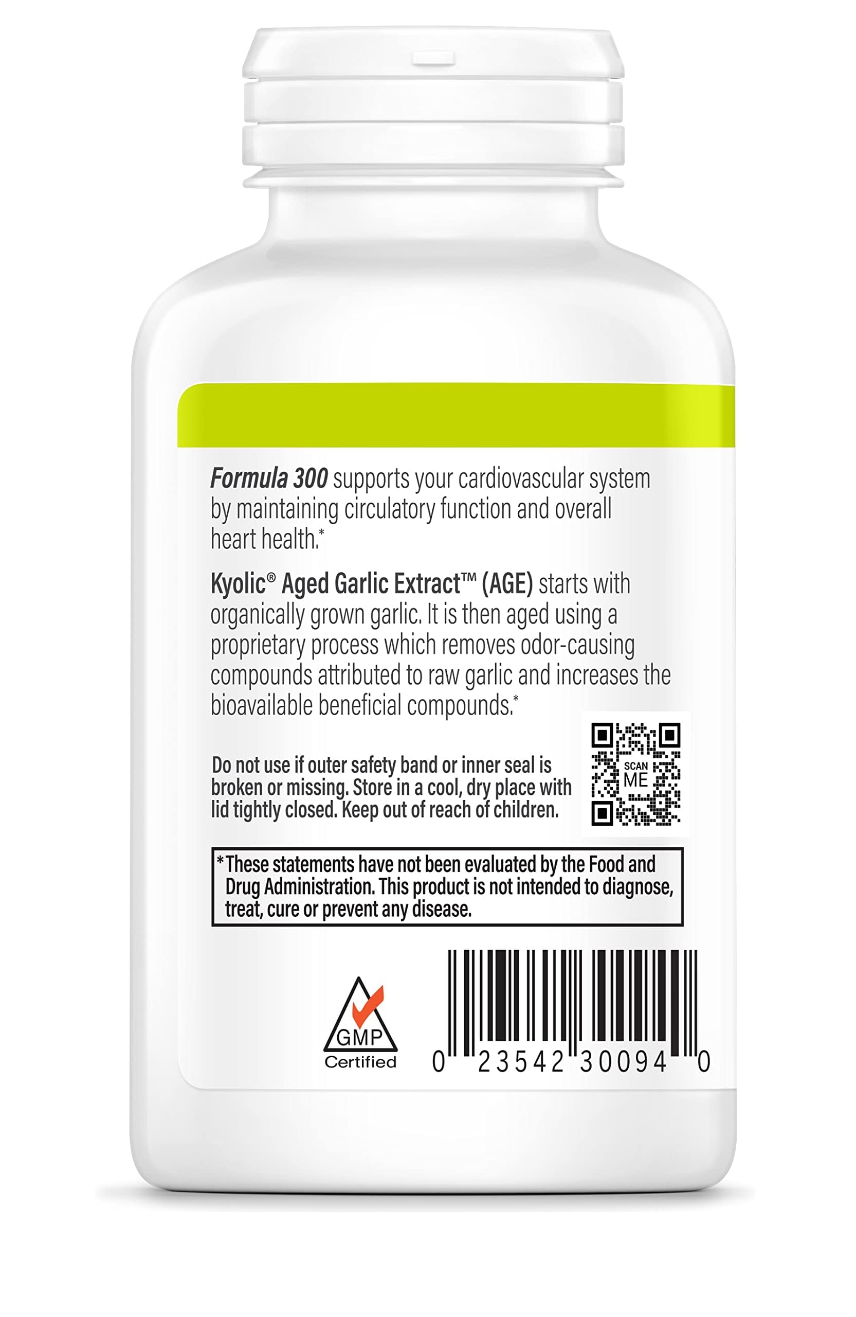 Kyolic etiqueta nutricional legible con ingredientes y garantías de calidad