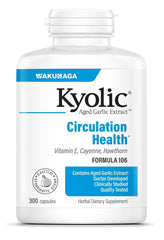 Kyolic Fórmula 106 frente del empaque mostrando 300 cápsulas y beneficios clave