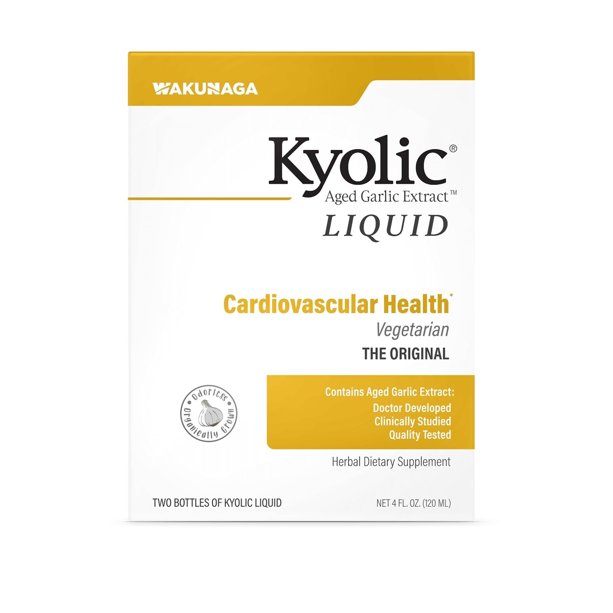 Kyolic envase frontal mostrando etiqueta y beneficios para fácil identificación