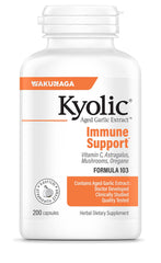 Kyolic frente del producto mostrando la botella y beneficio inmunológico