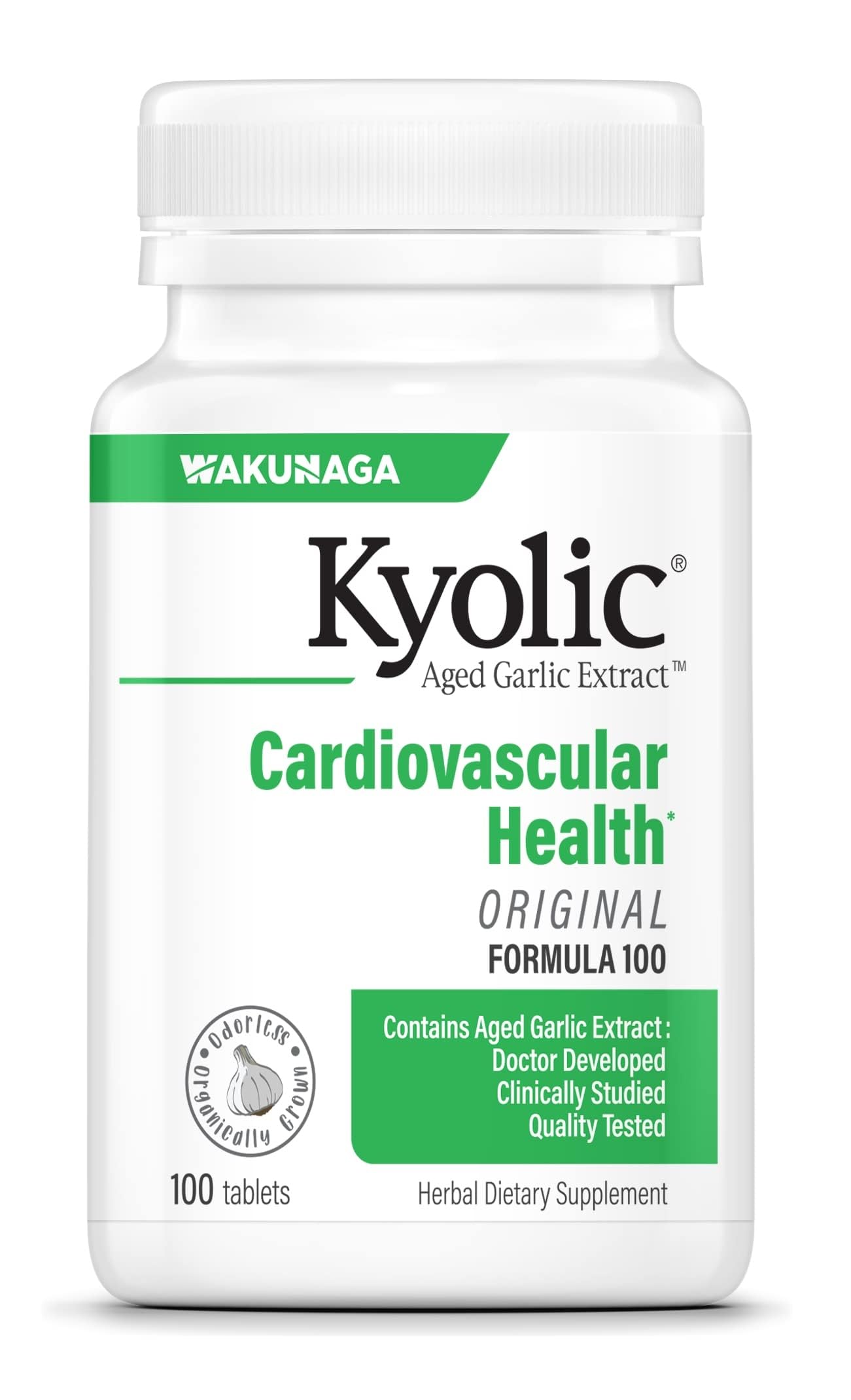 Kyolic empaque frontal Formula 100 que muestra presentación limpia y confianza