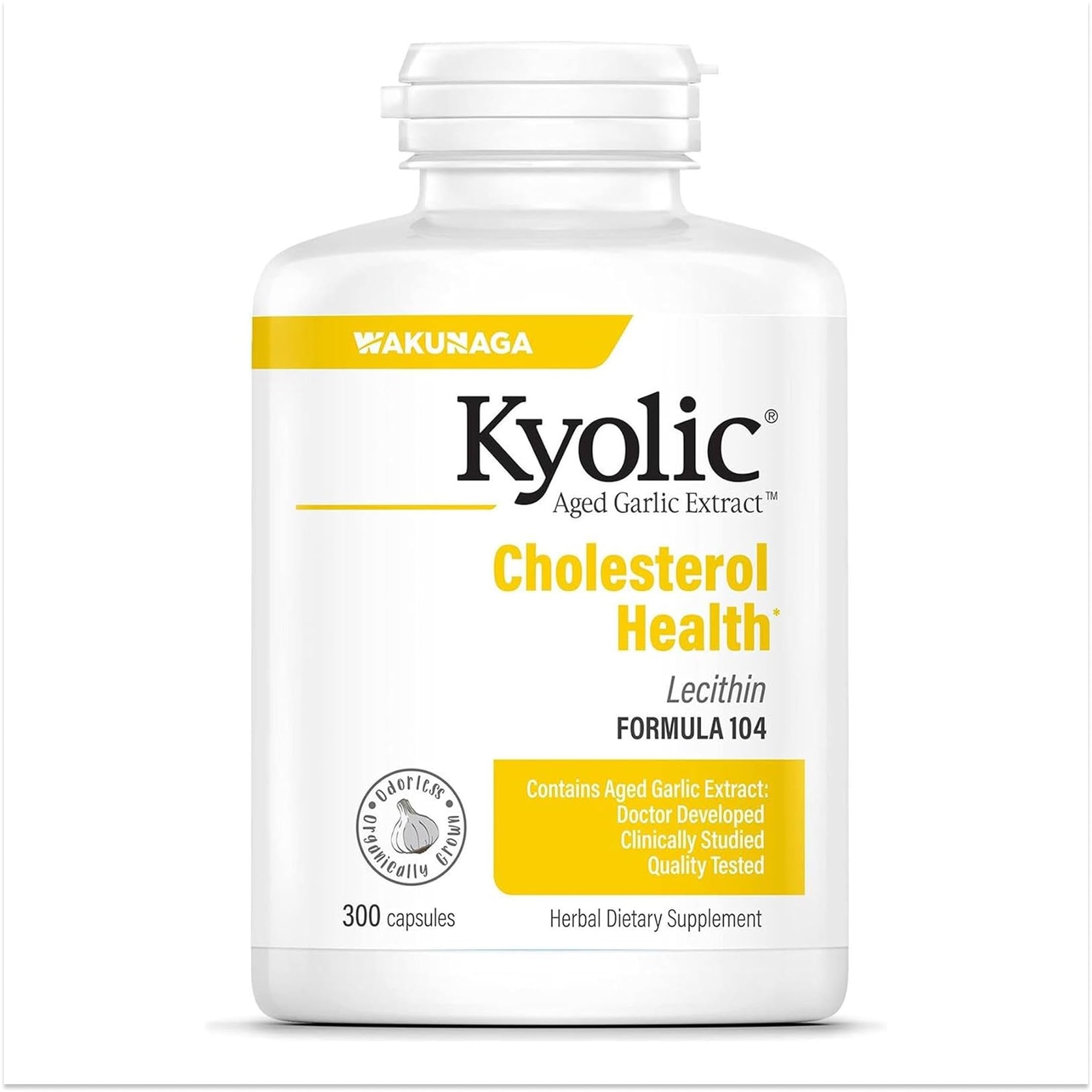 Kyolic envase frontal Formula 104 muestra cantidad y presentación beneficios de suministro