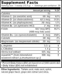 L-ARGININE PRO cuchara con polvo medido listos para mezclar y energía