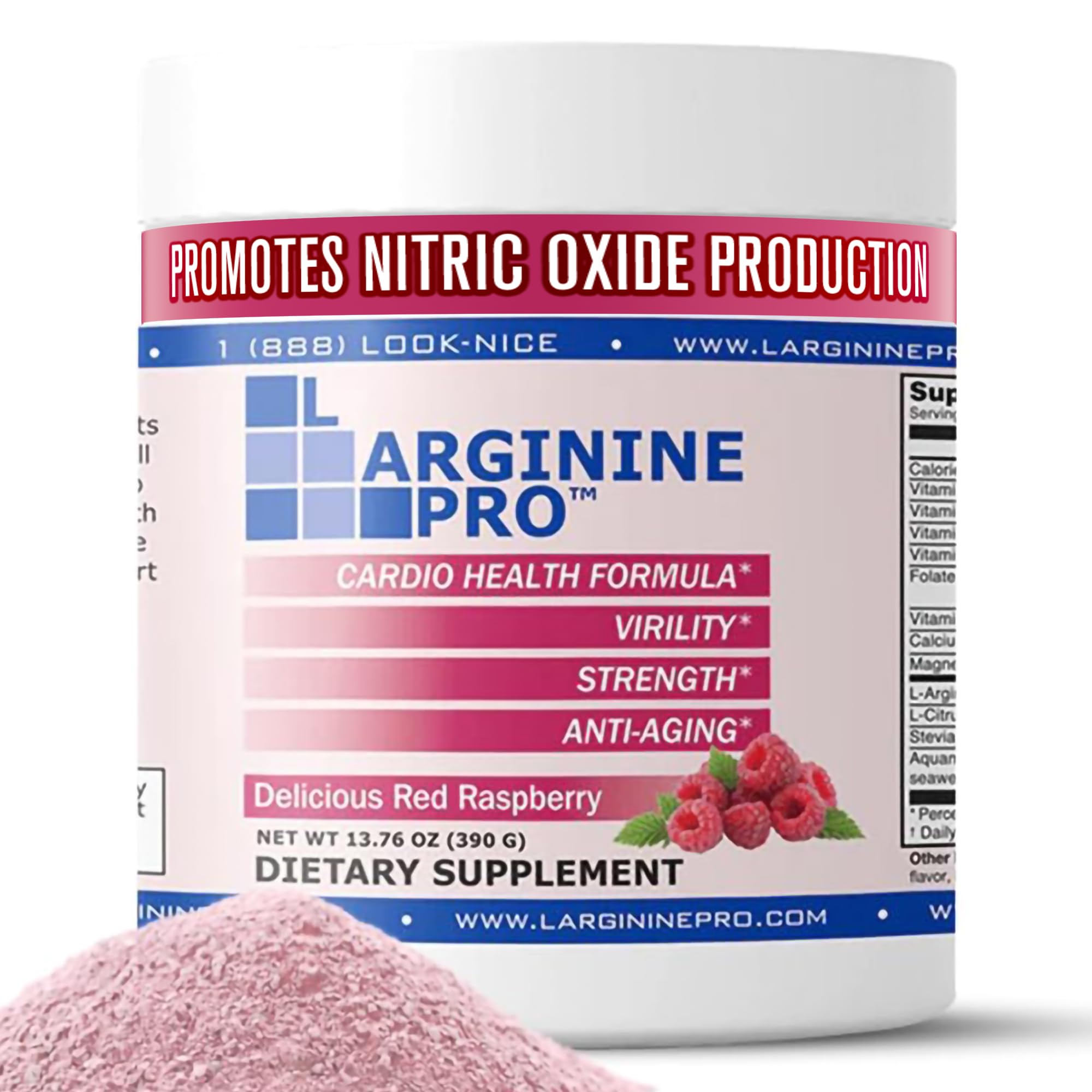 L-ARGININE PRO frasco delantero que muestra diseño y beneficios visibles