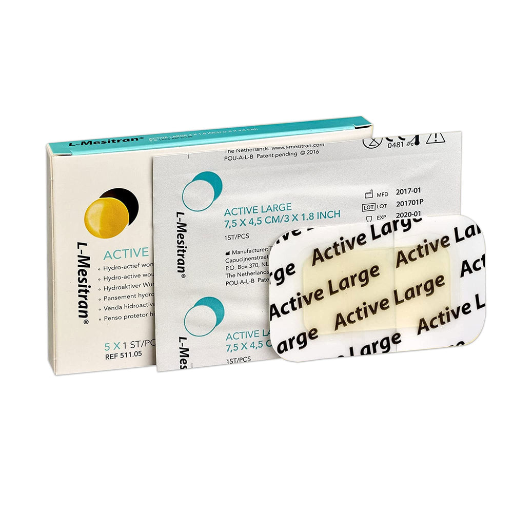 L-Mesitran embalaje frontal mostrando las 5 unidades y protección