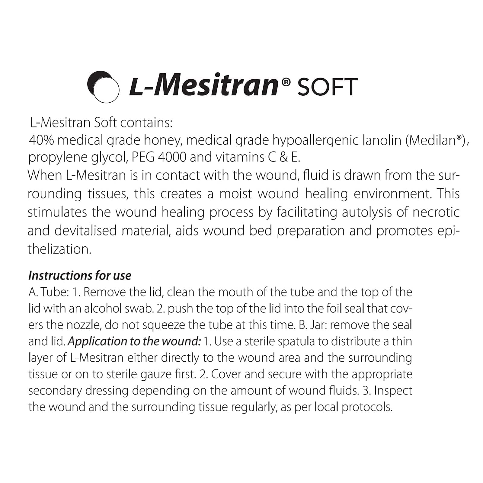 L-Mesitran textura del gel mostrando consistencia y humectación protectora