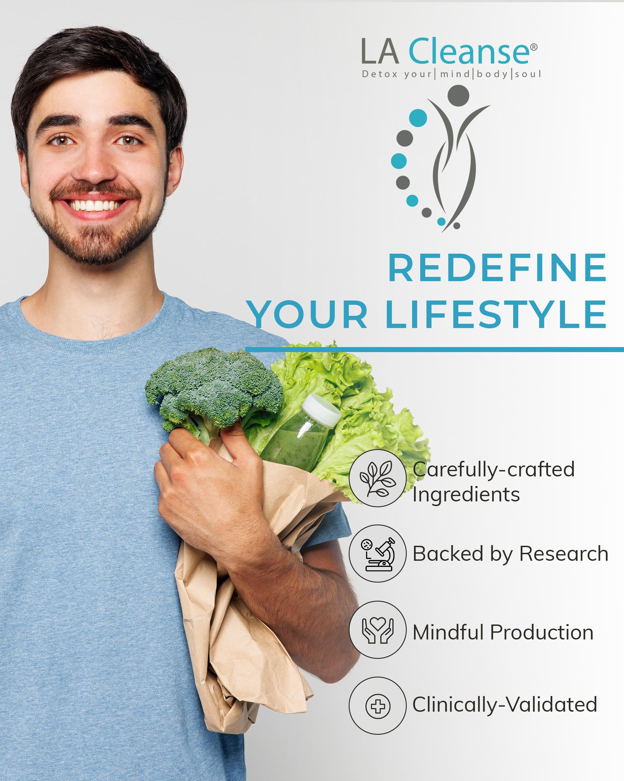 LA Cleanse producto en cocina junto a agua para fomentar hidratación