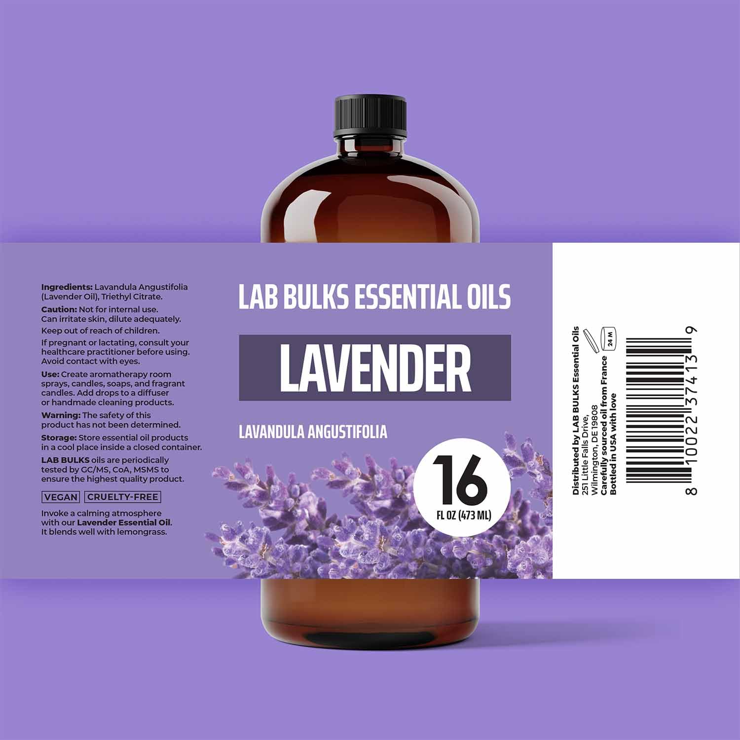 Lab Bulks Essential Oil detalle de botella ámbar protegiendo calidad