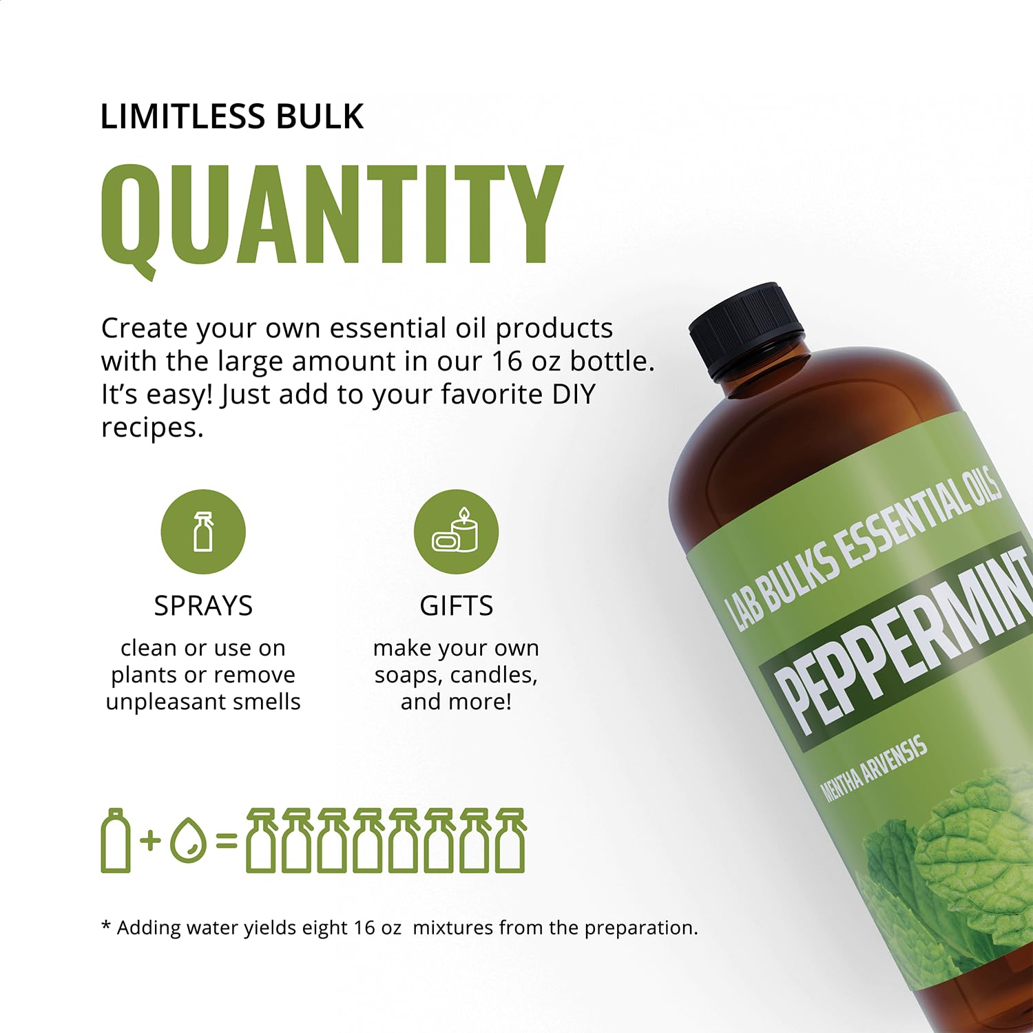Lab Bulks spray casero preparado con aceite de menta para refrescar habitaciones