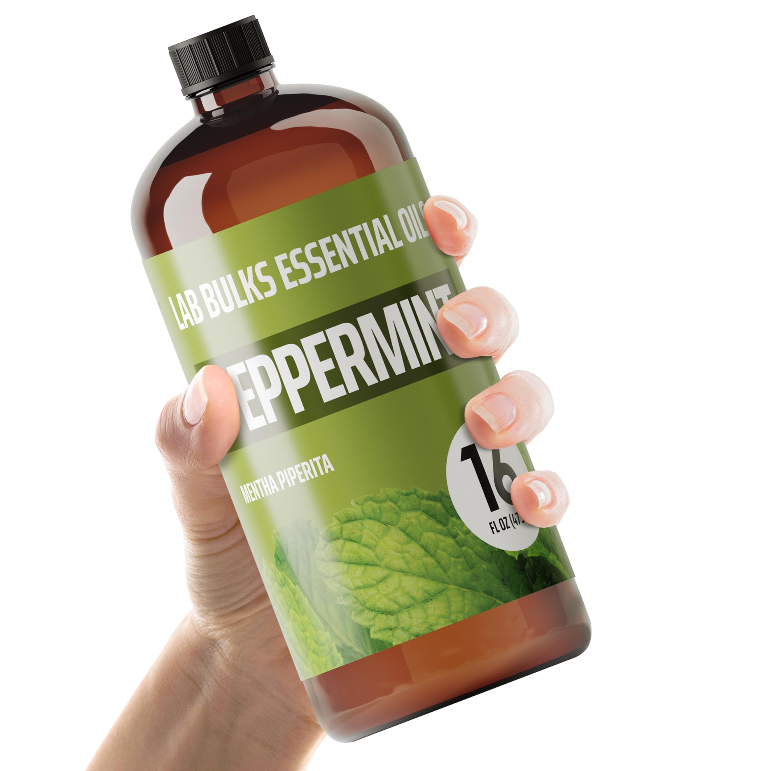 Lab Bulks Essential Oil menta frontal botella 16 oz, envase ideal para proyectos a granel