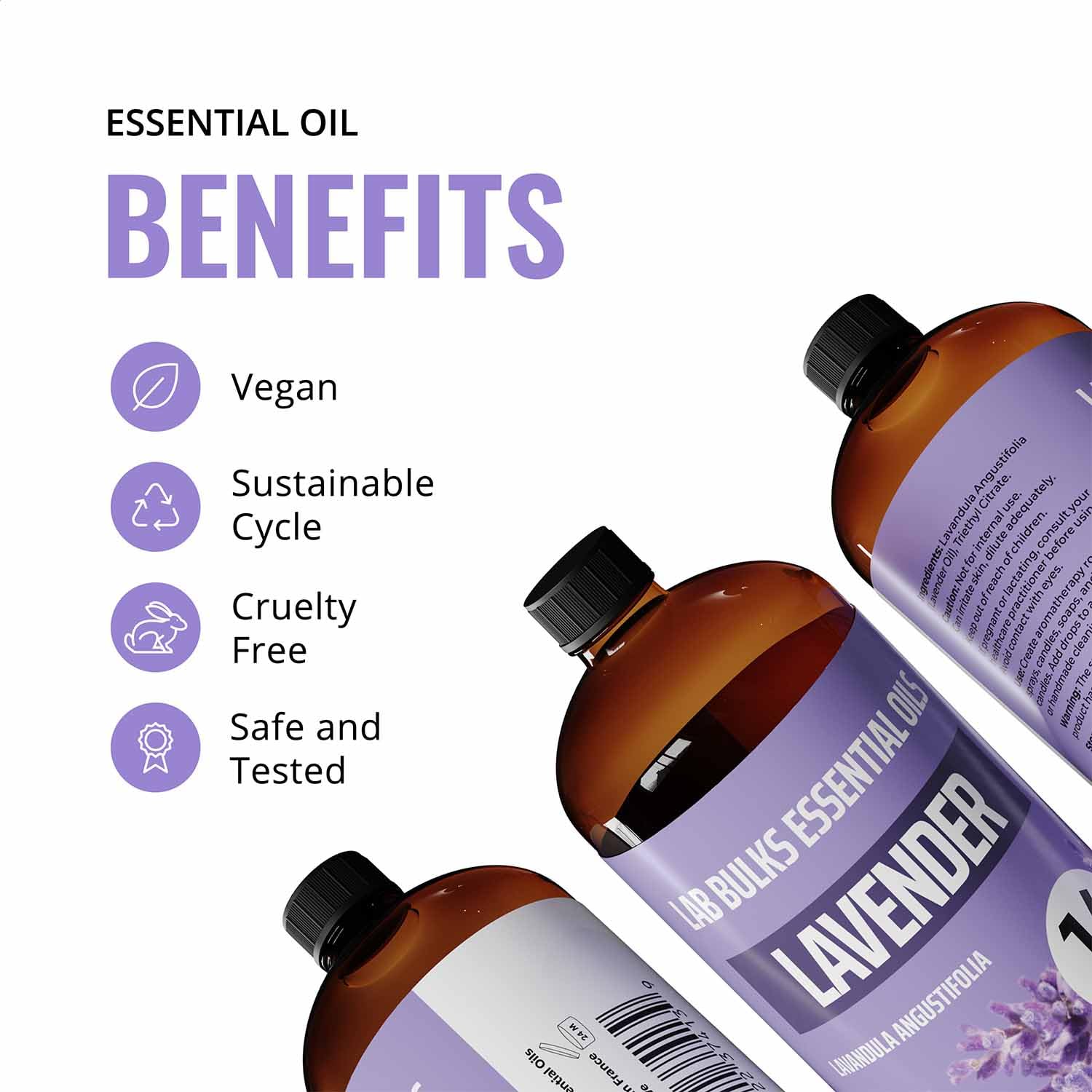 Lab Bulks Essential Oil gota de aceite enfatizando pureza y aroma