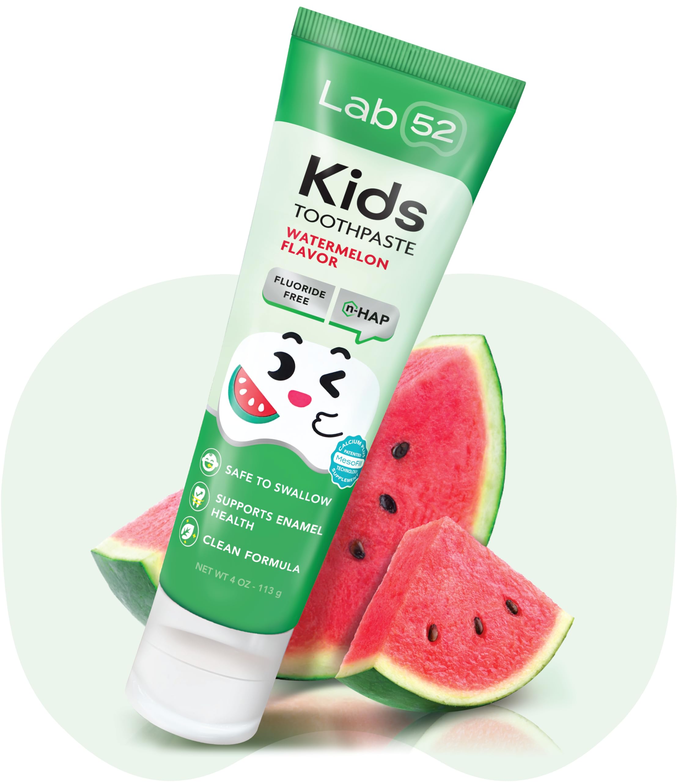 LAB 52 frente del empaque mostrando fórmula sin flúor y sabor sandía