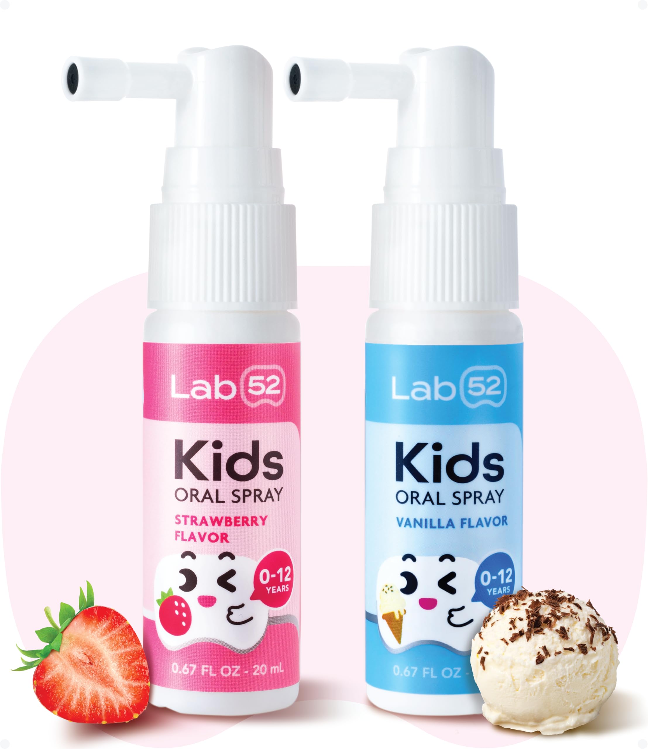 LAB 52 spray frontal del envase mostrando diseño y sabores para aceptación infantil