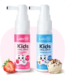 LAB 52 spray frontal del envase mostrando diseño y sabores para aceptación infantil