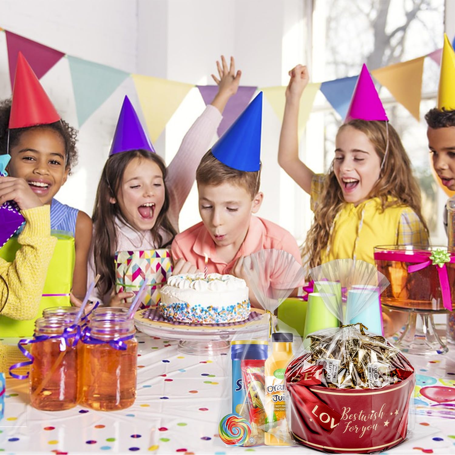 Labeol escenario de fiesta con bolsas usadas como regalos decorativos