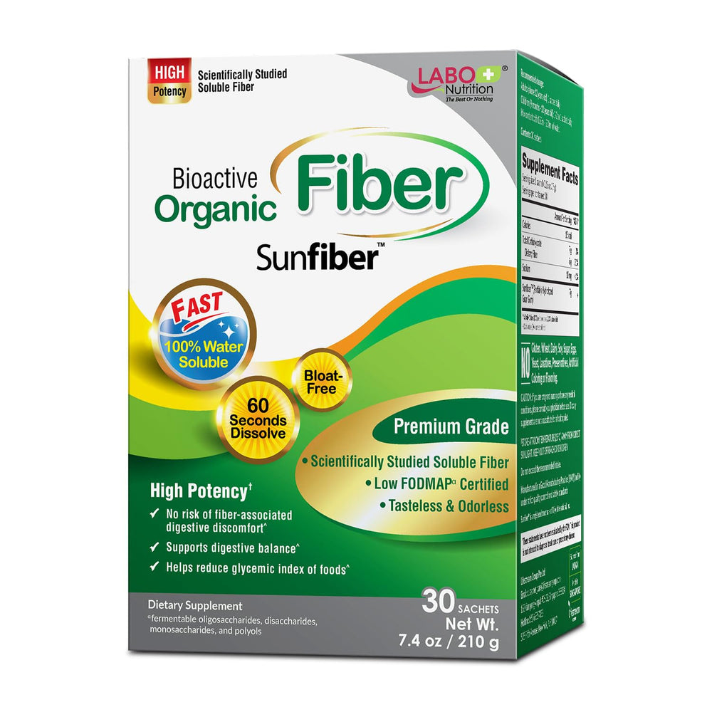 LABO Nutrition empaque frontal con sobres, muestra conveniencia y claridad