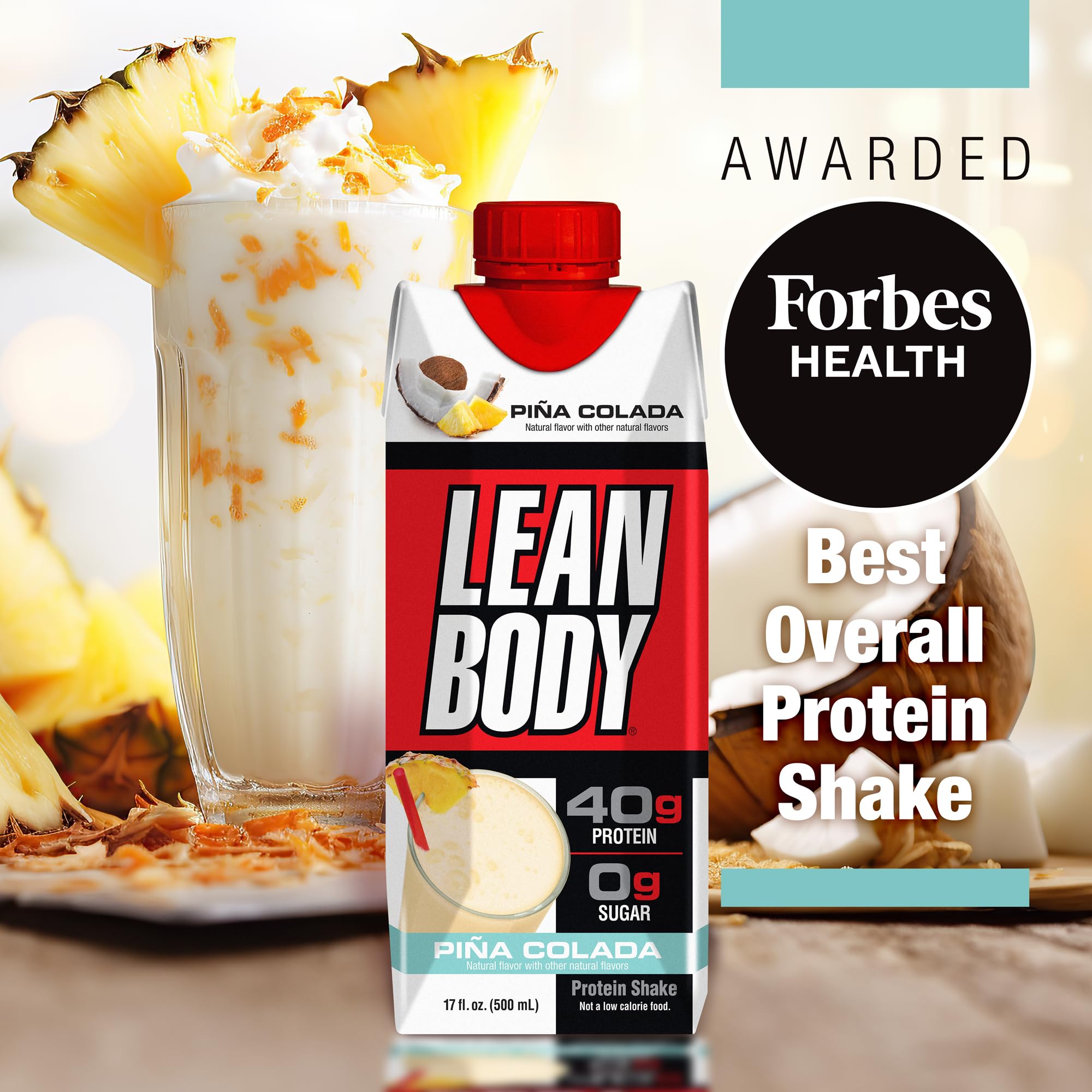 Labrada etiqueta nutricional mostrando 40 g proteína y 22 vitaminas claras