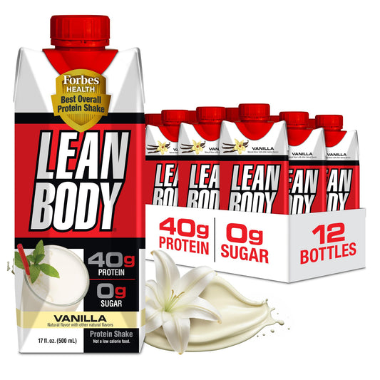 Labrada botella frontal vainilla mostrando diseño y porción lista para beber, conveniencia inmediata