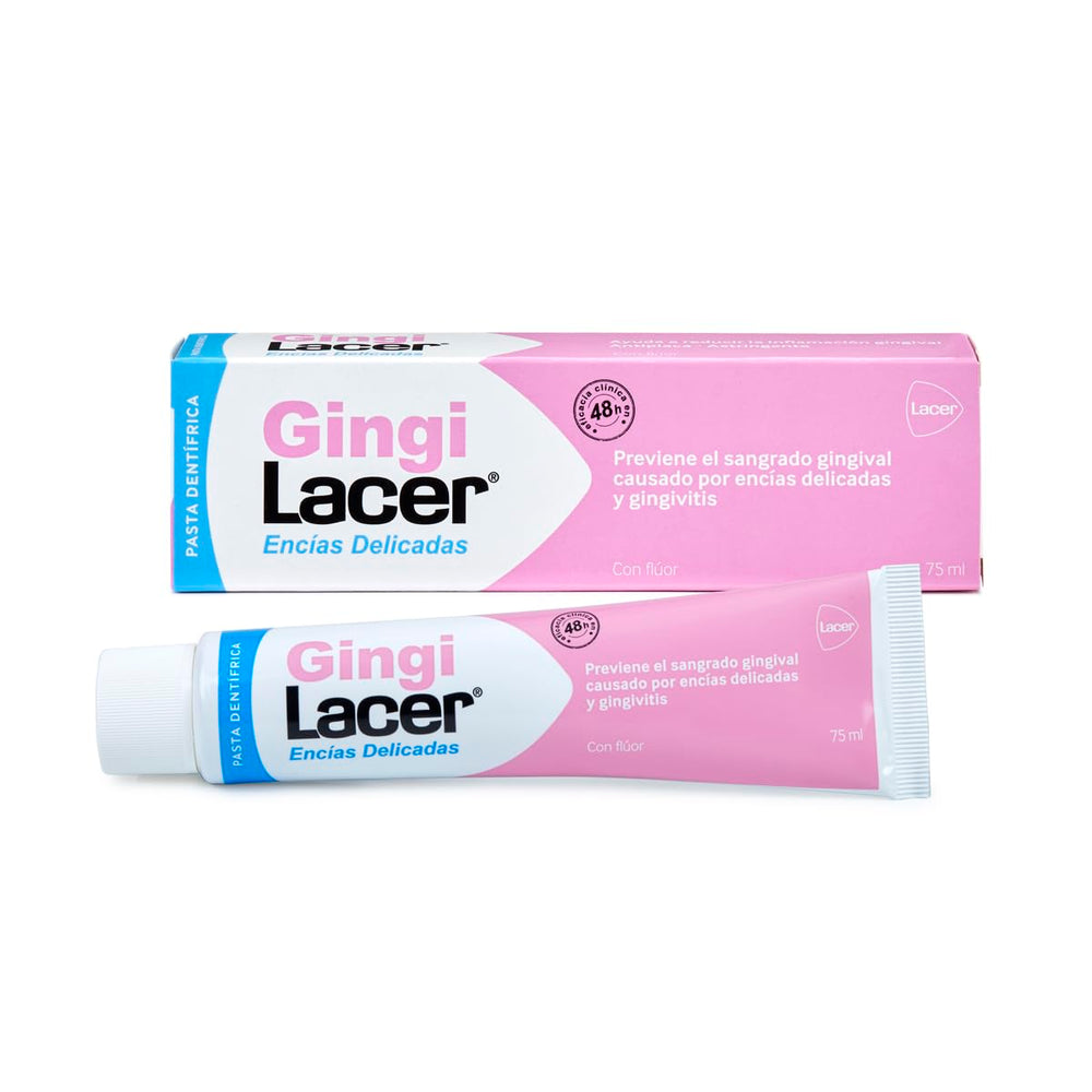 Lacer Gingi tubo frontal mostrando etiqueta y tamaño práctico