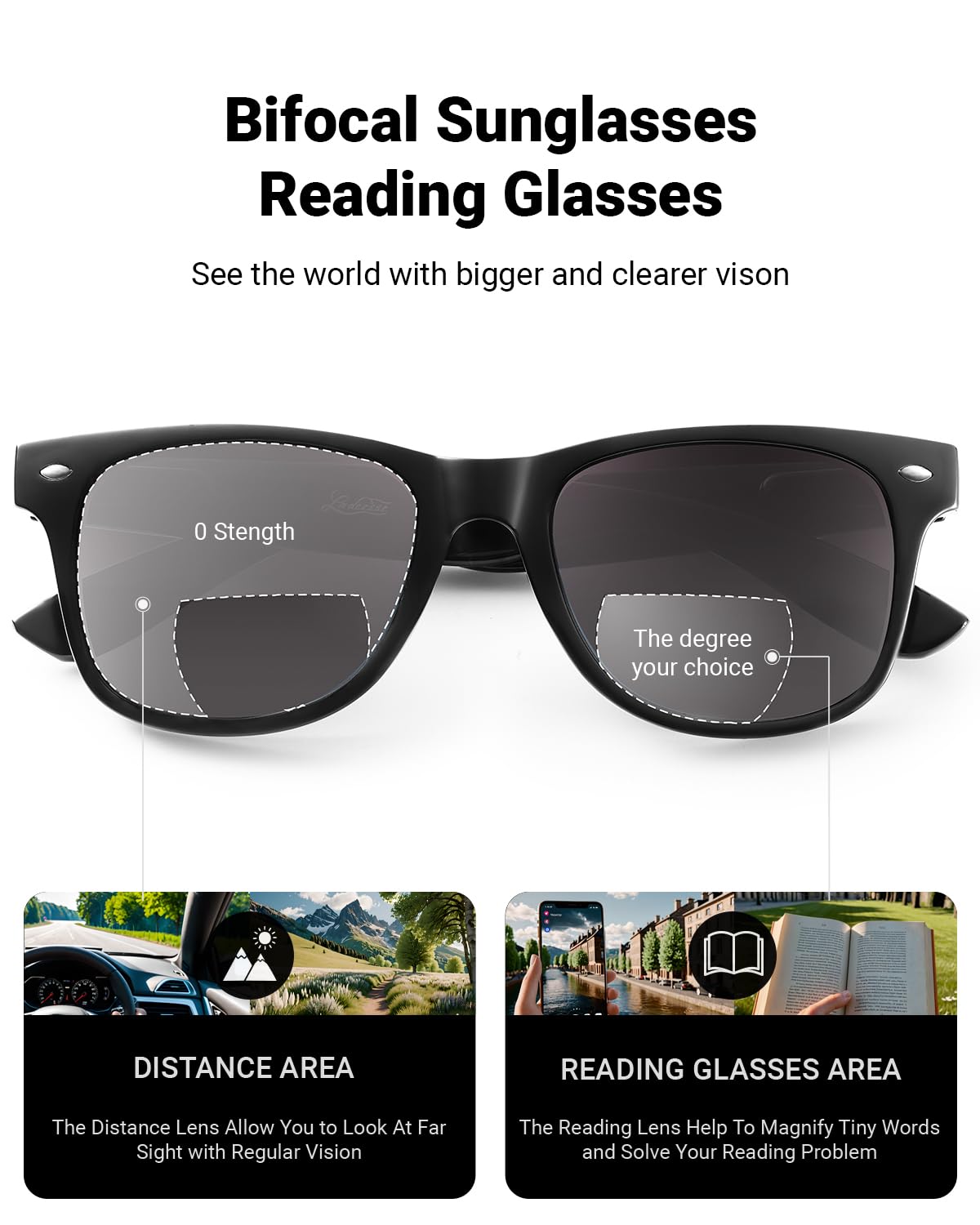 LADEESSE gafas en uso leyendo al aire libre con menos deslumbramiento