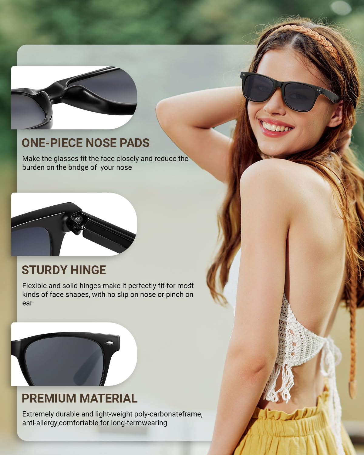 LADEESSE gafas en uso leyendo en la playa ofreciendo comodidad al aire libre