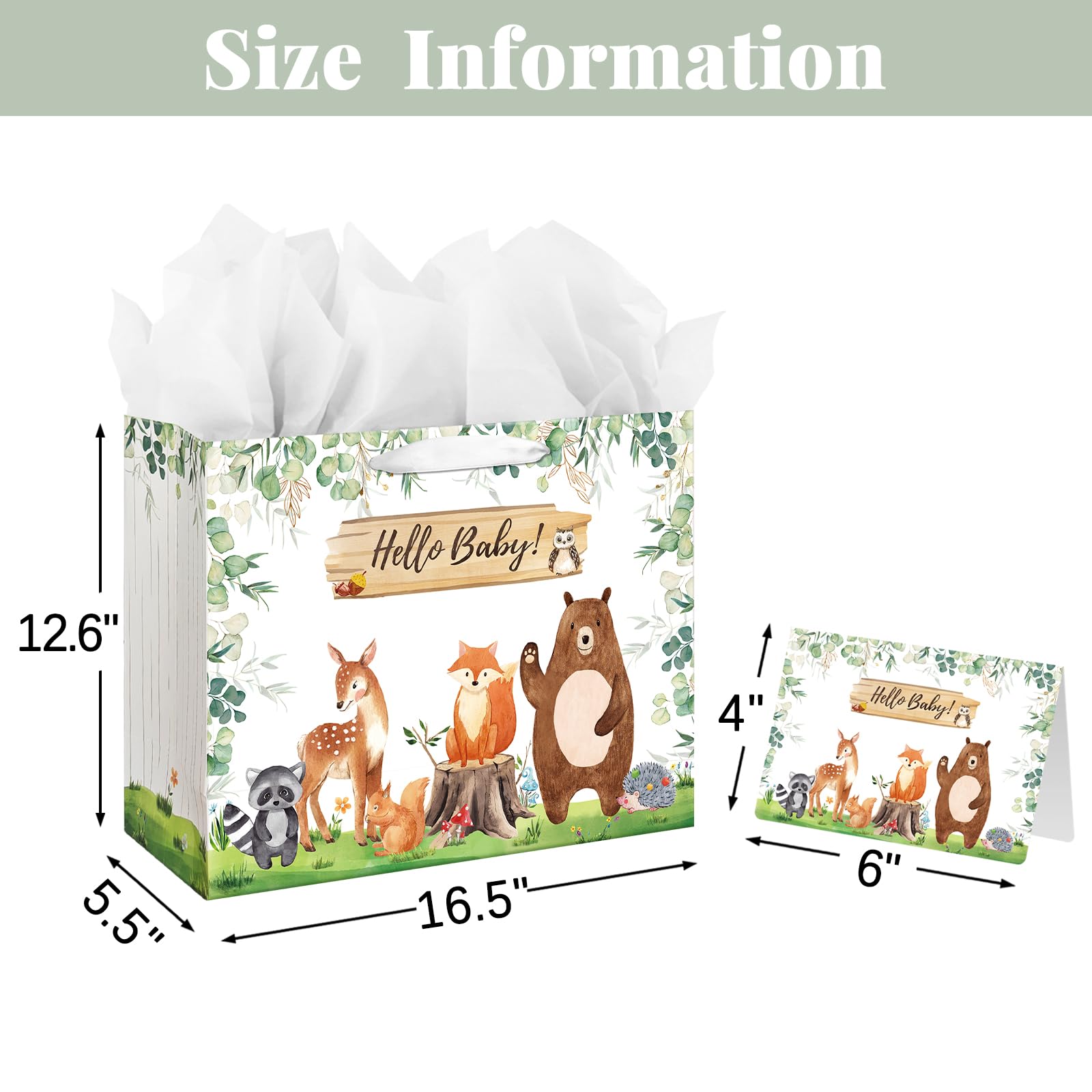 Laidans primer plano animales del bosque con mensaje Hello Baby, añade encanto