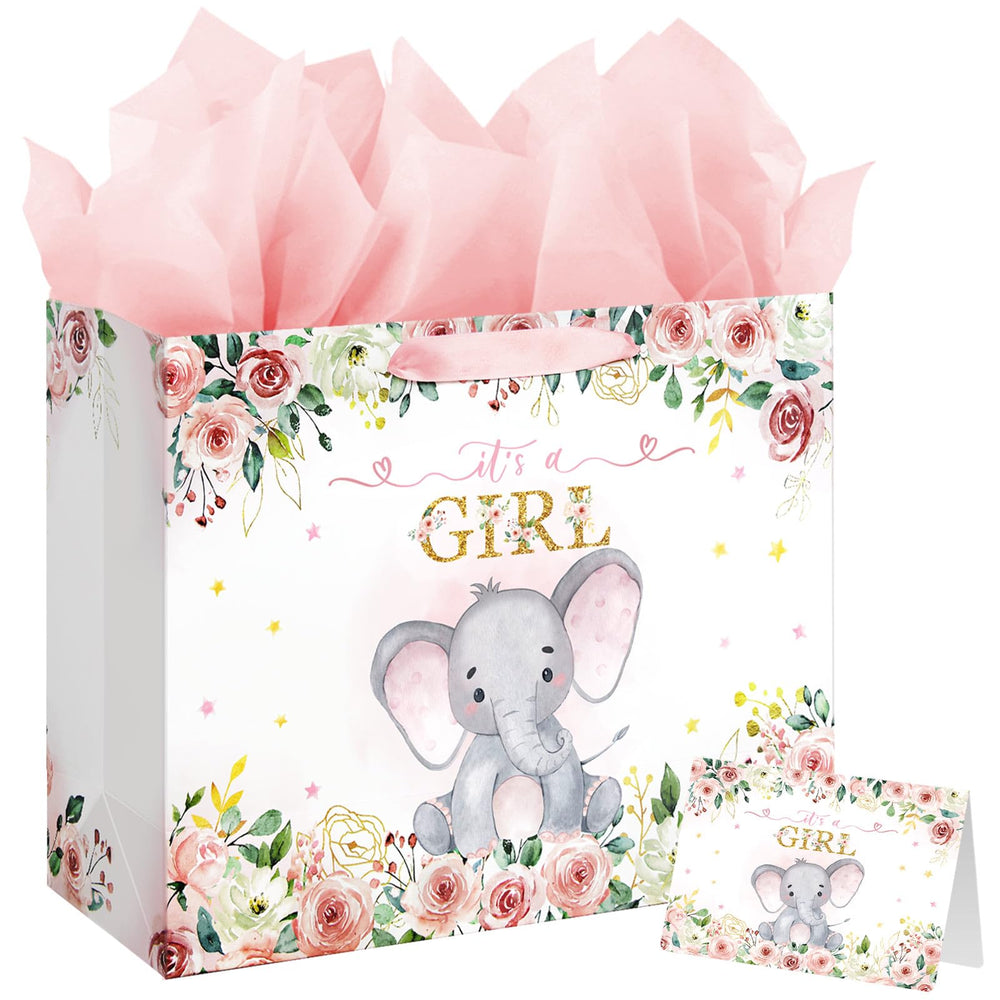 Laidans bolsa frontal con diseño elefante rosa que mejora la presentación del regalo