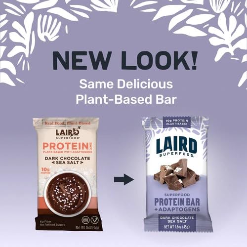 Laird Superfood barra abierta en mano, snack portátil y rico en proteína
