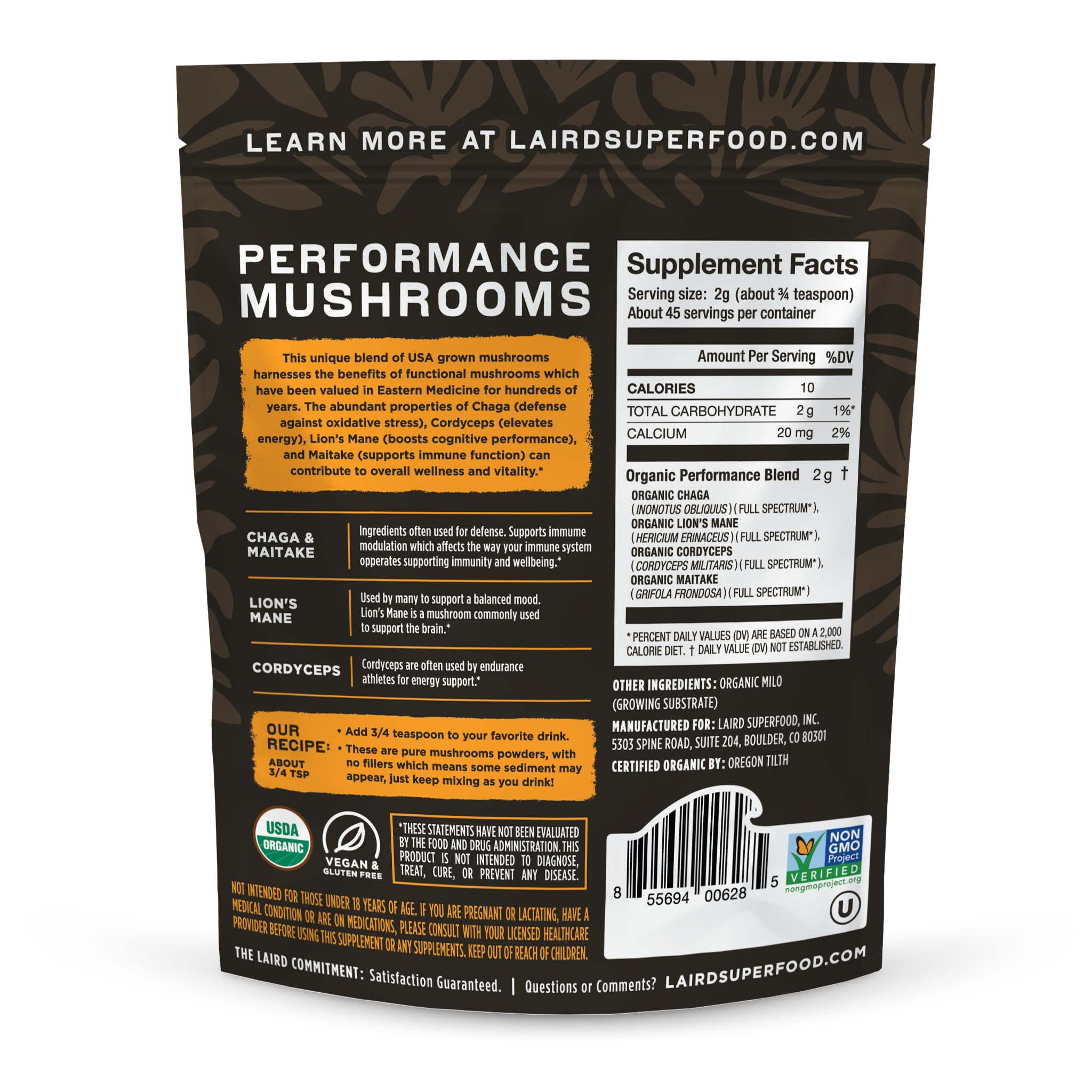 Laird Superfood primer plano de la textura del polvo para mezcla rápida y homogénea