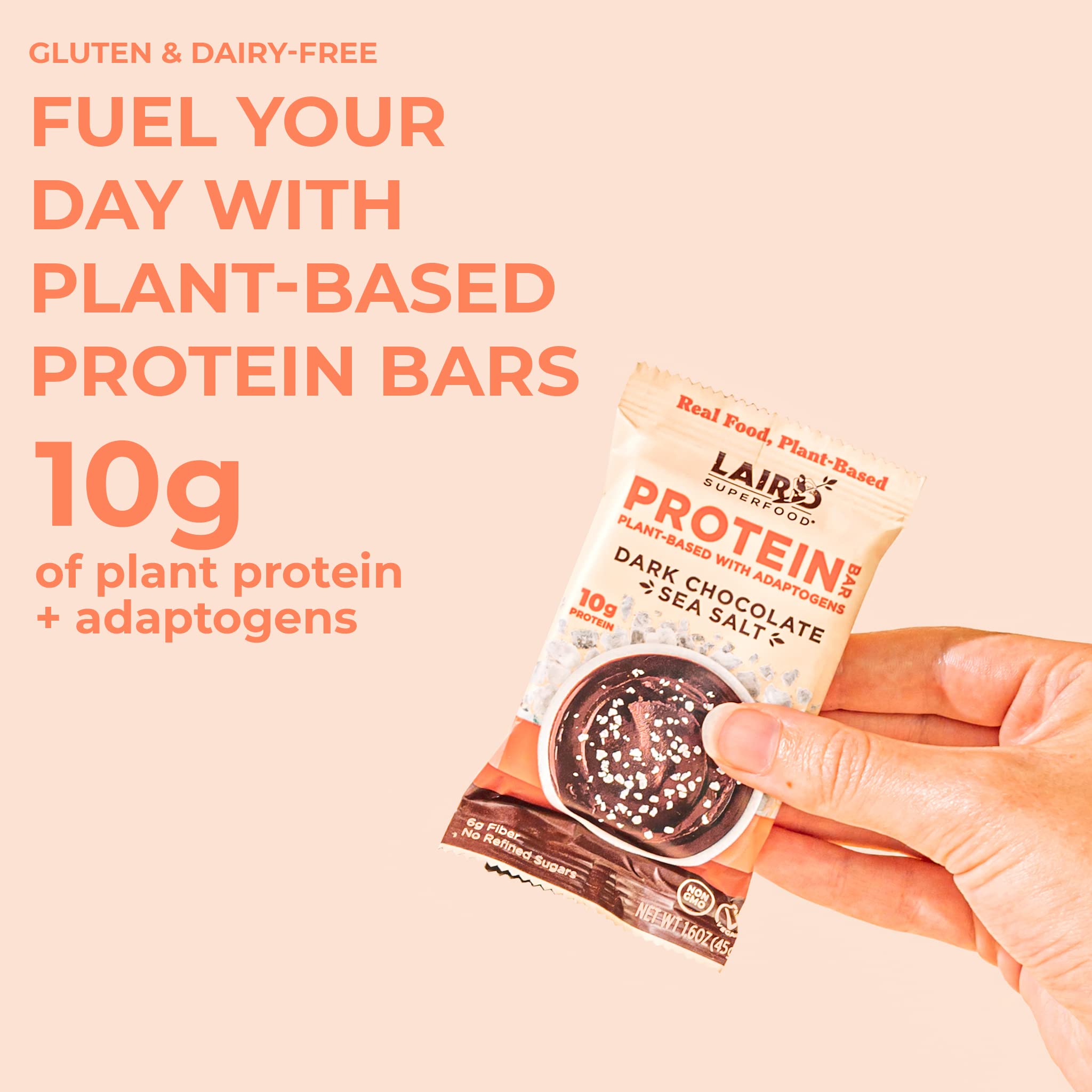 Laird Superfood etiqueta nutricional legible mostrando proteínas y fibra por porción