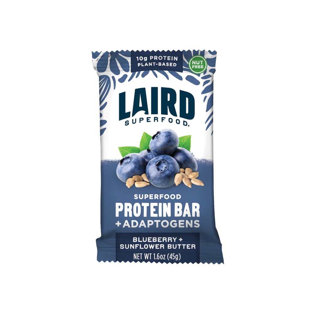 Laird Superfood empaque frontal mostrando sabor arándano y mantequilla de girasol, ideal para snacks saludables