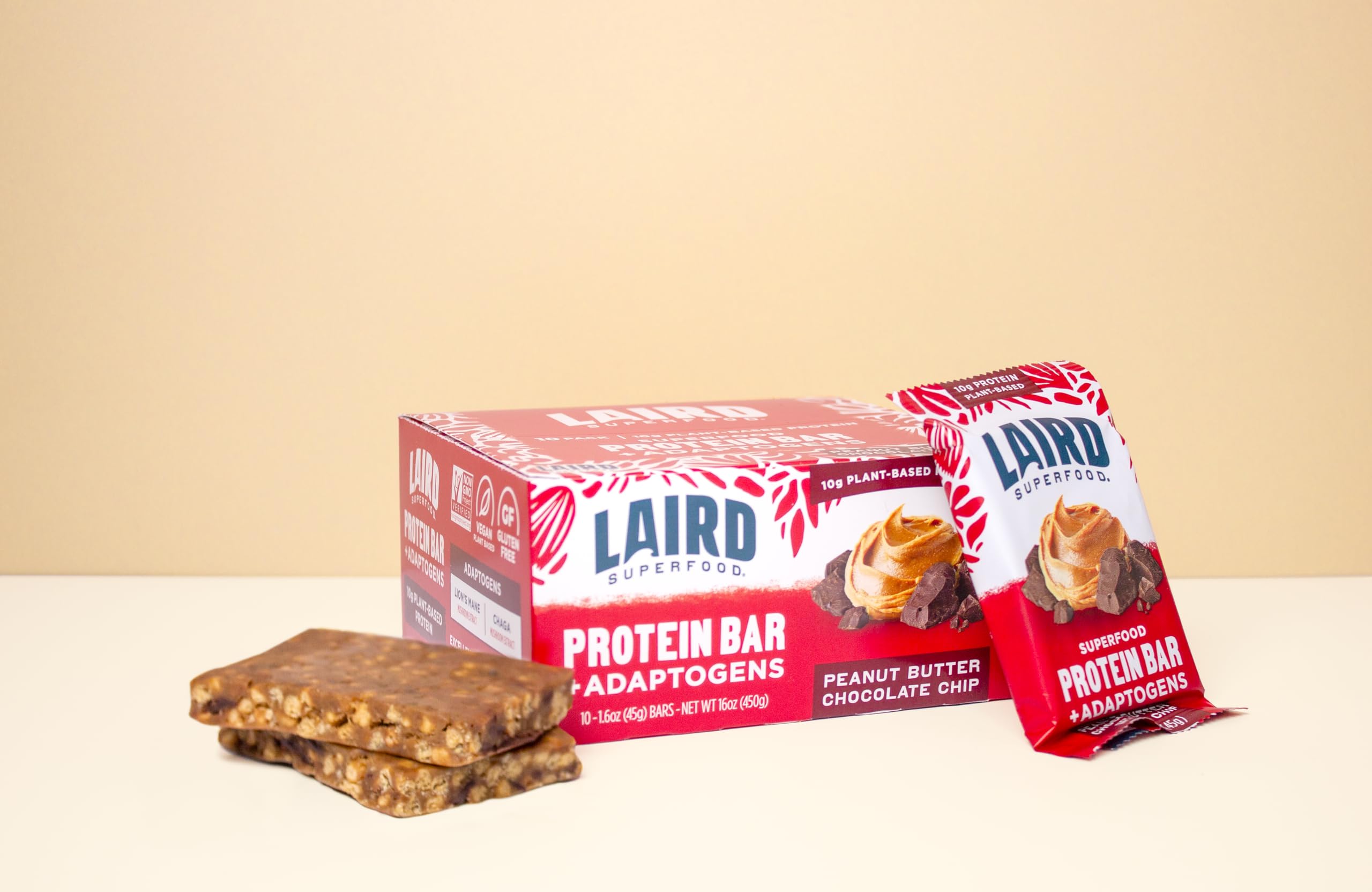 Laird Superfood comparación de tamaño junto a una mano para escala práctica